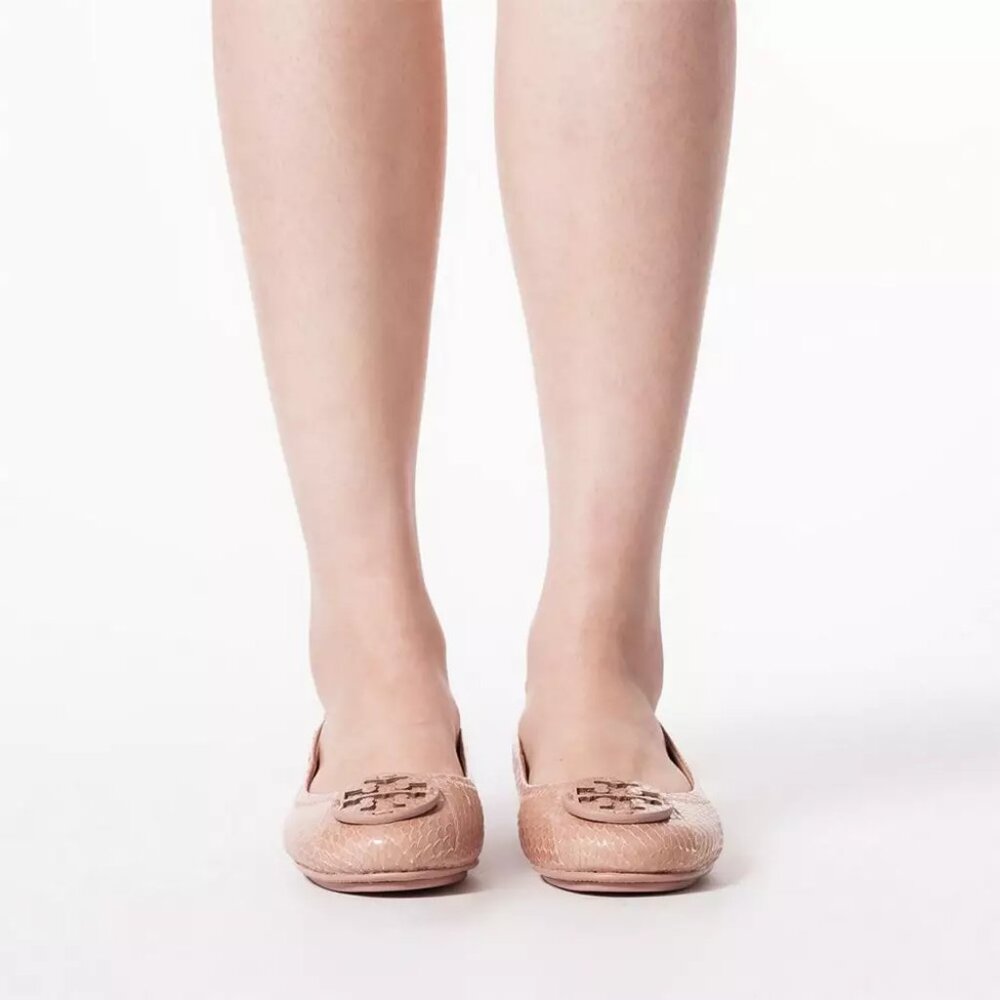 Tory Burch $228 Minnie Travel Ballet Flats Snake Embossed MANY SIZES Meadowsweet - Picture 11 of 15